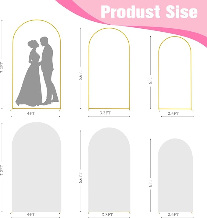 Bazen Wedding Arch Backdrop Stand 7.2FT, 6.6FT Set of 2 Metal Arch Backdrop Stand with White Arch Cover for Birthday Party Wedding Ceremony Bridal Baby Shower Banquet Party Event Decor