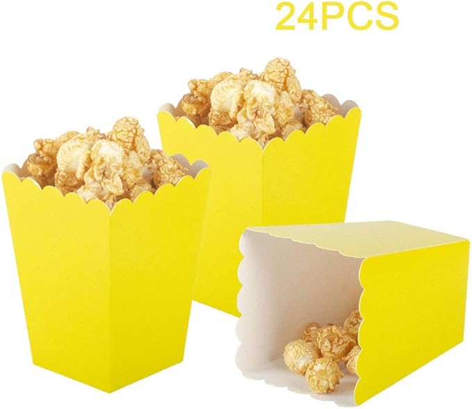 Yellow Popcorn Boxes Mini Paper Popcorn Box Cardboard Popcorn Container for Party, Pack of 24