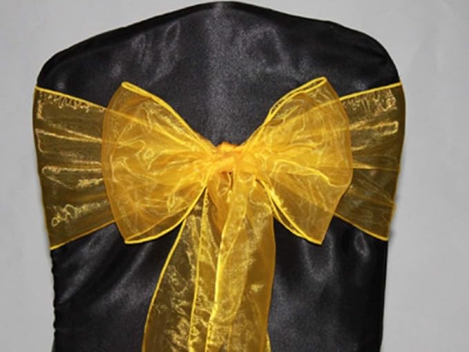 Organza Chair Bow Sash Décor Bows Sashes for Wedding Reception Events Banquets Decoration - (Pack of 25, Golden)