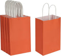 Oikss 50 Pack 5.25x3.25x8.25 Inch Small Orange Kraft Paper Bags with Handles Bulk for Birthday Wedding Party Favors Grocery Retail Shopping Business Goody Craft Gift Bags Cub Sacks, 50 Count