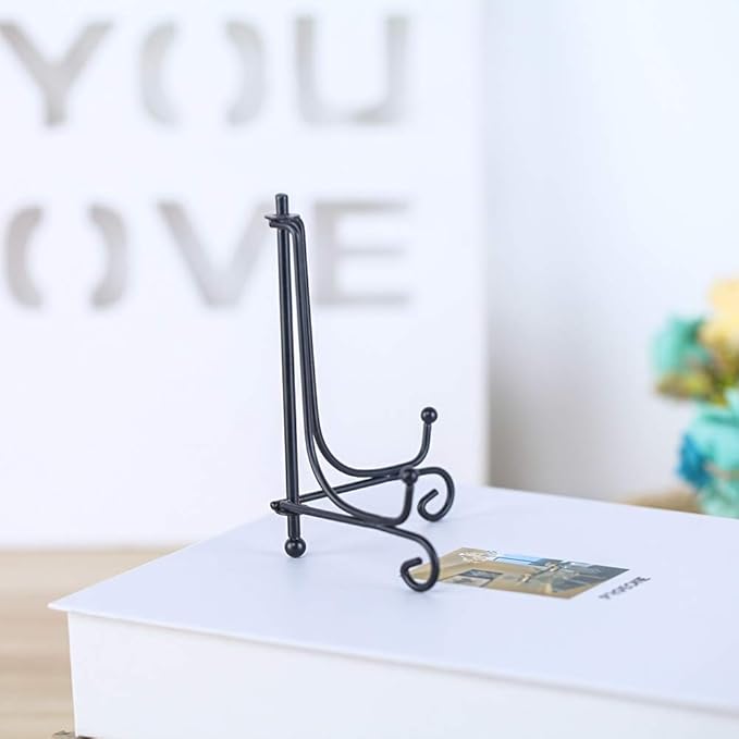 (4 pack)Iron Display Stand, Black Iron Easel Plate Display Photo Holder Stand, Displays Picture Frames, Decorative Plates, Tablets and Art 4 Inch