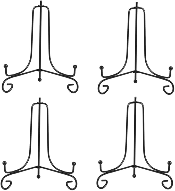 (4 pack)6"Iron Display Stand, Black Iron Easel Plate Display Photo Holder Stand, Displays Picture Frames, Cookbooks, Decorative Plates, Tablets and Art