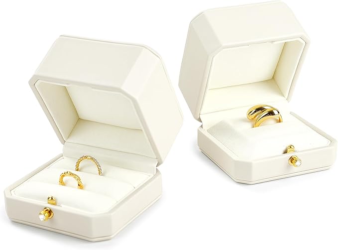 Oirlv Luxury Leather Ring Box for Jewelry Gift Octagon Women Ring Holder for Wedding Day, Proposal, Engagement, Anniversary(White,Single)