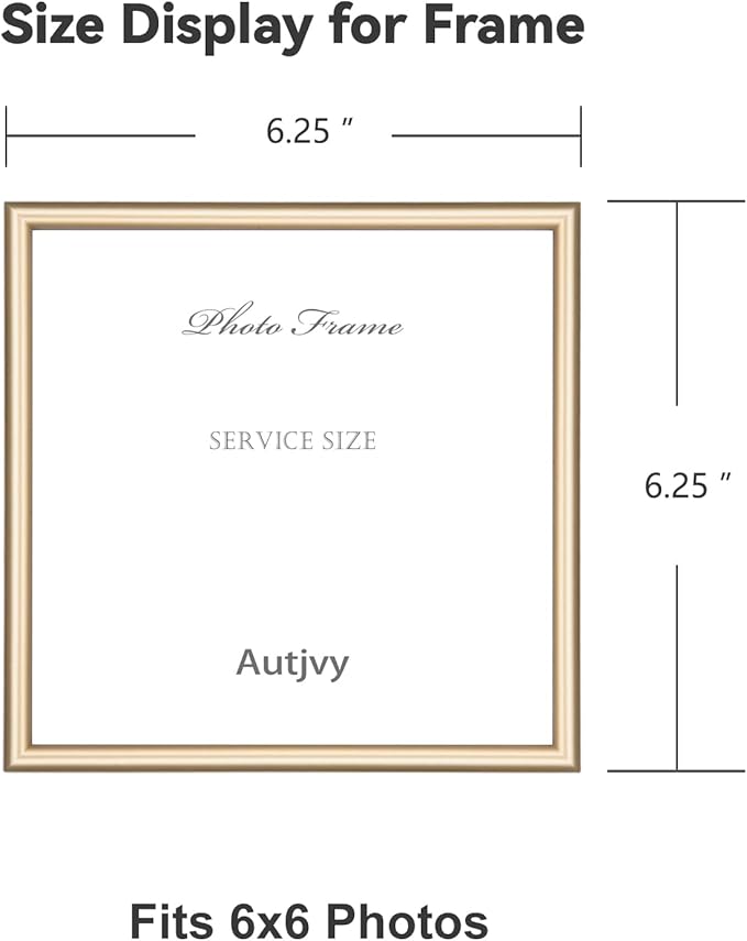 6x6 Picture Frame Set of 2, Brass Modern Thin Aluminum Metal Square Photo Frame with HD Glass, Display for Tabletop and Wall, 2 Pack