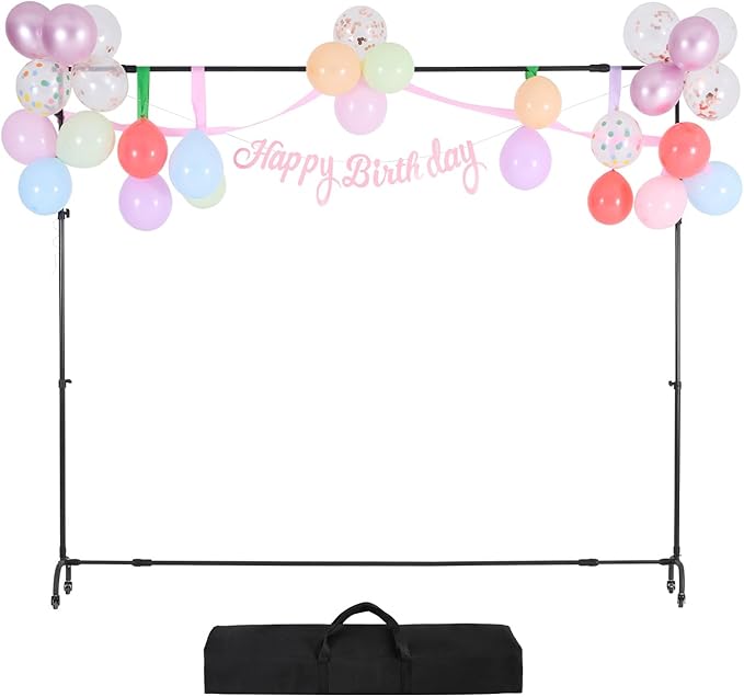 VEVOR Backdrop Stand with Wheels, 7 x 10 ft Adjustable Photo Backdrop Stand Kit, Moveable Background Backdrop Stand, Heavy Duty Projector Screen Stand, for Wedding, Photo Studio & Party