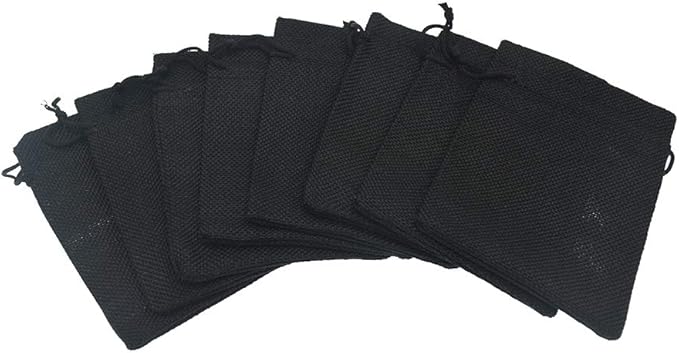 20Pcs Black Burlap Gift Bags With Drawstring 2.7x3.5 Inch, Linen Halloween Candy Jewelry Jute Sack for Wedding Party Favor