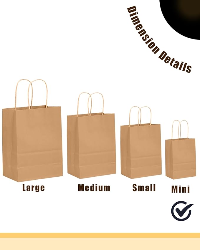 qiqee 25 Pcs Brown Mini Gift Bags with Handles 6"x4.5"x2.5" Small Paper Kraft Party Treat Bags