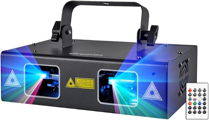 DJ Lights Party Lights, Gruolin RGB Full Color Laser Stage Light Music Sound Activated & DMX Control Patterns Projector, Perfect for Party Disco Bar Club Stage & DJ Lighting