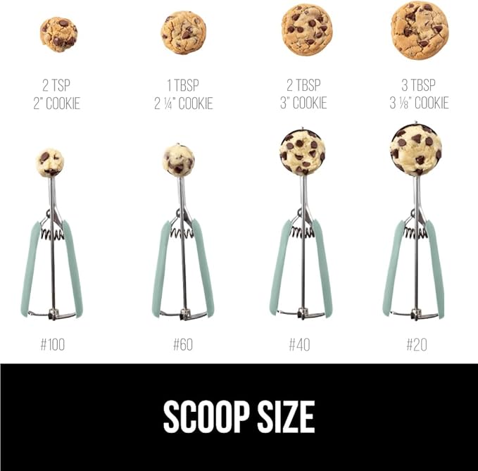 GORILLA GRIP Stainless Steel Cookie Scoop for Baking, 3 TBSP, Multipurpose Melon Baller, Meatball Spring Scoops, Perfect Portion Sizes, Easy Food Release, Scooper Size 20, BPA-Free Kitchen Tool, Mint