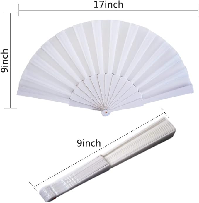 HUNANBANG Product Image 4 Pieces Folding Hand Fans Church Wedding Gift, Party Favors, DIY Decoration Gift Size9 Wholesale (Wht 4pack)