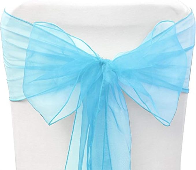 Organza Chair Bow Sash Décor Bows Sashes for Wedding Reception Events Banquets Decoration - (Pack of 25, Sky Blue)