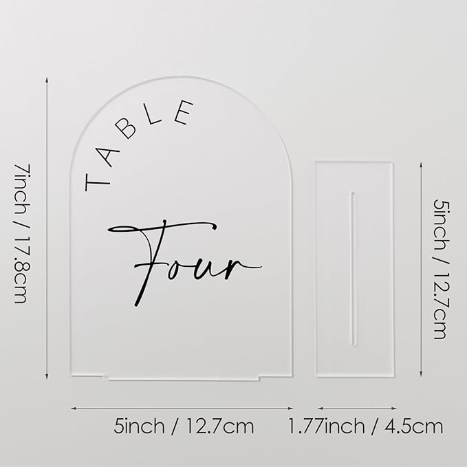 JINMURY Frosted Arch Wedding Table Numbers 1-20 with Stands, 5x7 Inch Frosted Arch Acrylic Sign with Black Letters, Arched Acrylic Table Numbers for Wedding Reception