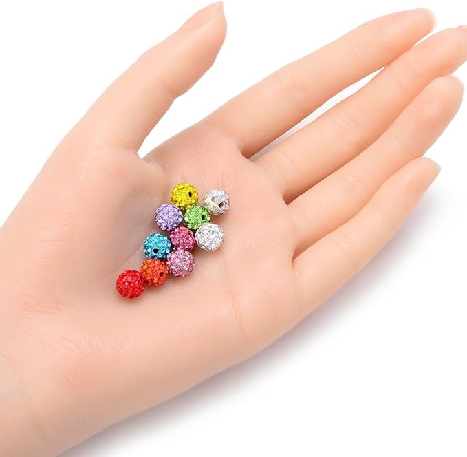 100pcs Adabele Grade A Suncatcher Crystal Rhinestone Pave Loose Beads 8mm Clear White Polymer Clay Disco Ball Spacers Compatible with Shamballa All Craft Jewelry Making DB8-1