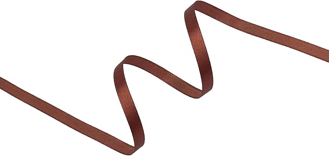 Coffee Brown Satin Ribbon 1/4 inch X Continuous 50 Yards, Single Face Polyester Ribbon Perfect for Gift Wrapping, Flower Bouquet, Wedding Decor, Crafts, Bow Making, Sewing and More