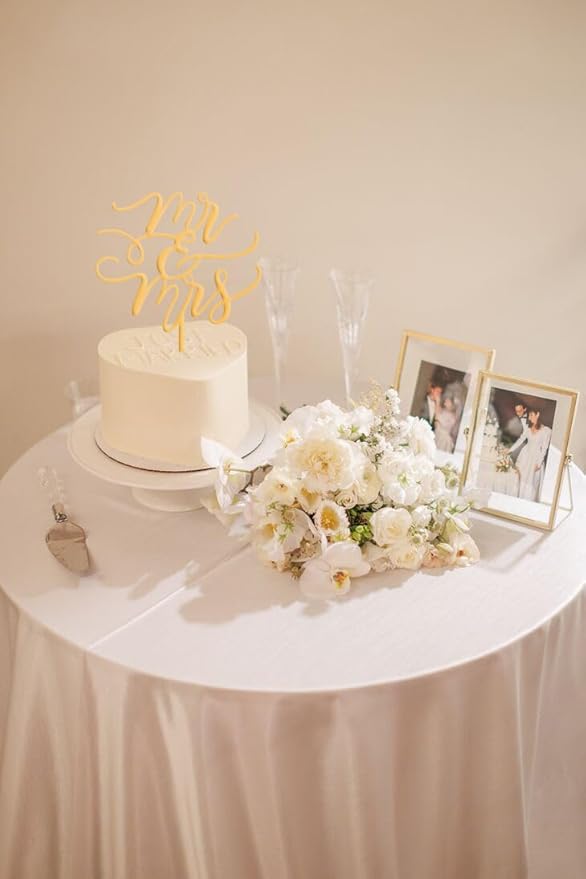 Mr and Mrs Cake Topper - Glitter Gold Acrylic Wedding Cake Decorations, Bride and Groom Cake Pick (Gold)