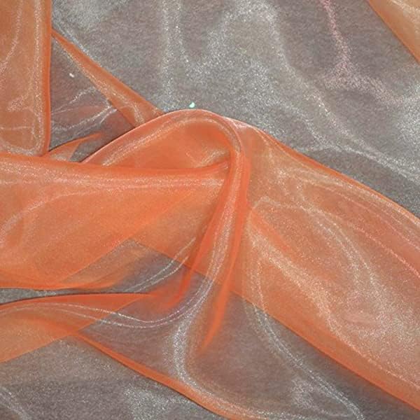 VDS Light Orange Organza Fabric, 25 Yards Continuous, 45” Wide, Wedding Party Decoration Iridescent Crystal Sheer Shiny Organza Tulle Bridal Dress DIY Crafts Costume Sewing Backdrop Arch Cloth