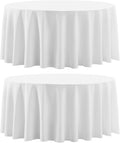 Round Tablecloth 120 Inch 2 Pack White Tablecloths Washable Decorative Linen Polyester Table Clothes Cover for Dining Table Banquets Buffet Parties and Wedding