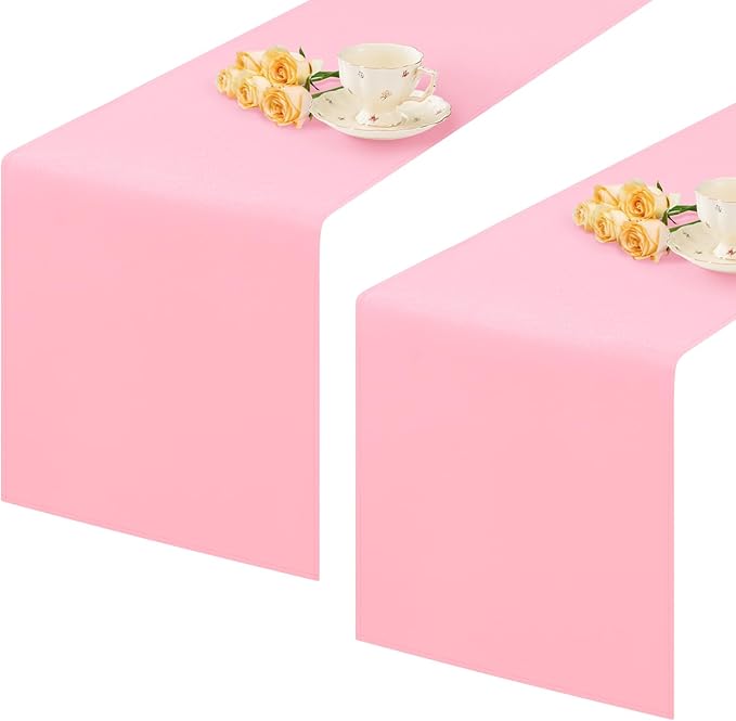 2 Pack Pink Table Runner 12 x 90 Inch Solid Color Farmhouse Runners Coffee Table Dresser for Daily Party Home Decoration