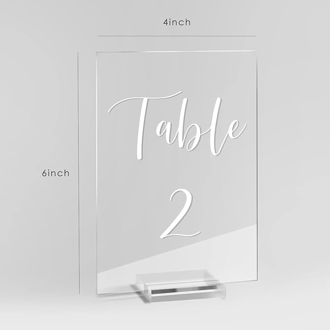 UNIQOOO Acrylic Wedding Table Numbers 1-10 with Stands | 4x6 inch Printed Calligraphy, Clear Table Number Signs and Holders | Perfect for Wedding Reception, Centerpiece Decoration, Event, Party