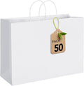 MESHA 16x6x12'' White Kraft Paper Bags With Handles,50 Pack Large Gift Bags Bulk Bulk Reusable for Business,Retail,Birthday,Wedding,Party,Favor,Merchandise,Grocery Shopping Bag