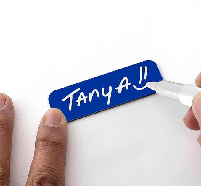 Blue Name Tag Blanks – 25 Pack, 1" x 3", Round Corners, Plastic DIY Engravable Badges with Magnetic Backing – All Quality Badges