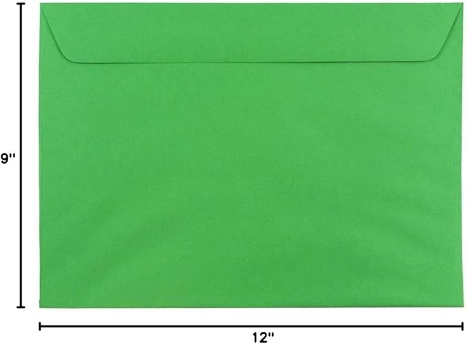 JAM PAPER 9 x 12 Booklet Colored Envelopes - Green Recycled - Bulk 500/Box