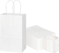 Toovip 50 Pack 5.25x3.25x8.25 Inch Small White Kraft Paper Bags with Handles Bulk, Gift Wrap Bags for Favor Grocery Retail Party Birthday Shopping Business Goody Craft Merchandise Take Out Cub Sacks