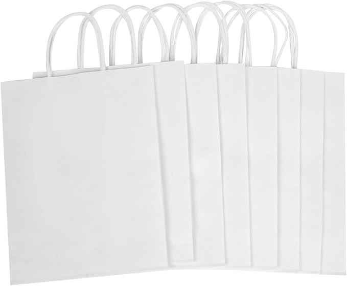 Bekoetoz 40 PCS White Kraft Paper Bags With Handles 10.6x8.3x4.3 Inch Bulk Gift Bags For Birthdays,Weddings,Baby Showers,Party Favor,Goodie Bags,Retail bag(Medium,White)