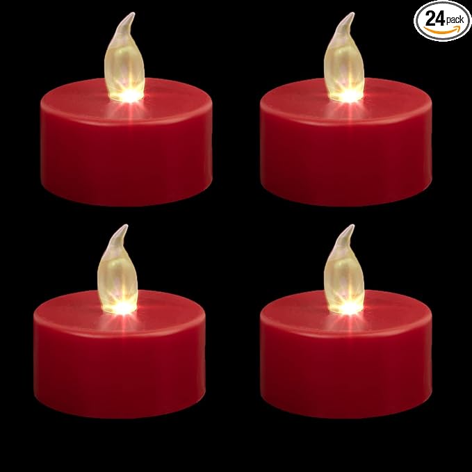 LED Tea Lights Candles- 24PACK Red Flameless Candles Realistic and Bright Flickering Long Lasting 200Hours for Holiday Celebration,Party, Home Decoration,Battery Operated