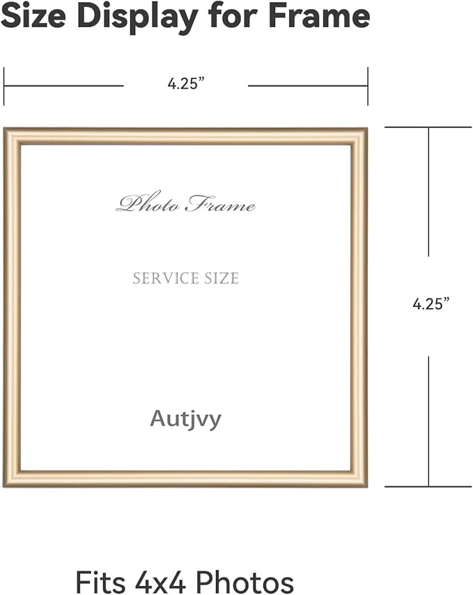 4x4 Picture Frames Gold - Brushed Brass Modern Simple Thin Aluminum Metal Square Photo Frame with HD Real Glass, Display for Tabletop and Wall Collage, 2 Pack