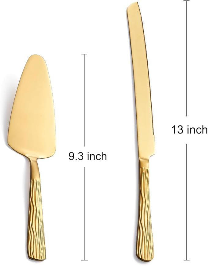 Gold Cake Cutter Set, Stainless Steel Cake Cutting Utensils Include Cake Knife and Cake Server suitable for Weddings, Birthdays, and Anniversaries