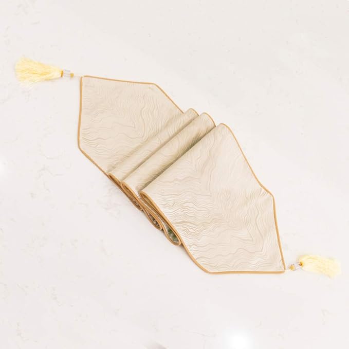 Avigers 12 x 90 Inch Decorative Luxury Abstract Striped Beige Table Runners with Tassels for Home Living Room Bedroom Art Decor Wedding
