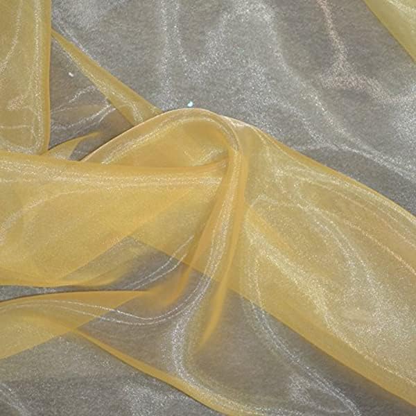 VDS Gold Organza Fabric, 10 Yards Continuous, 45” Wide, Wedding Party Decoration Iridescent Crystal Sheer Shiny Organza Tulle Bridal Dress DIY Crafts Costume Sewing Backdrop Arch Cloth