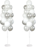 Balloon Column Kit Set of 2 With Balloons Included - with Base, and Pole,Balloon Tower Backdrop Decoration for Wedding, Baby Shower, Birthday Party, or Bachelorette Parties (Silver White)
