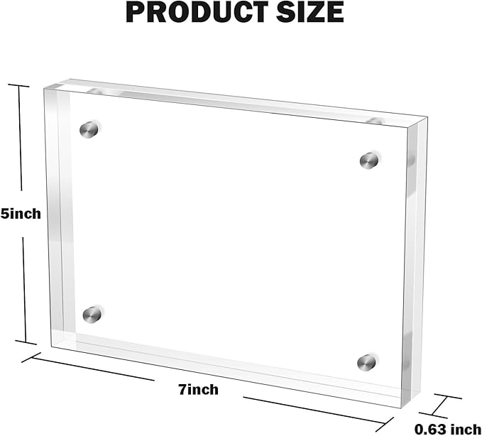 5×7 Inches Acrylic Picture Frame (3 Pack)，Clear Magnetic Picture Frame for Wedding，Double Sided Frameless Photo Frame for Desktop Free Standing， Display Stand Picture Frames