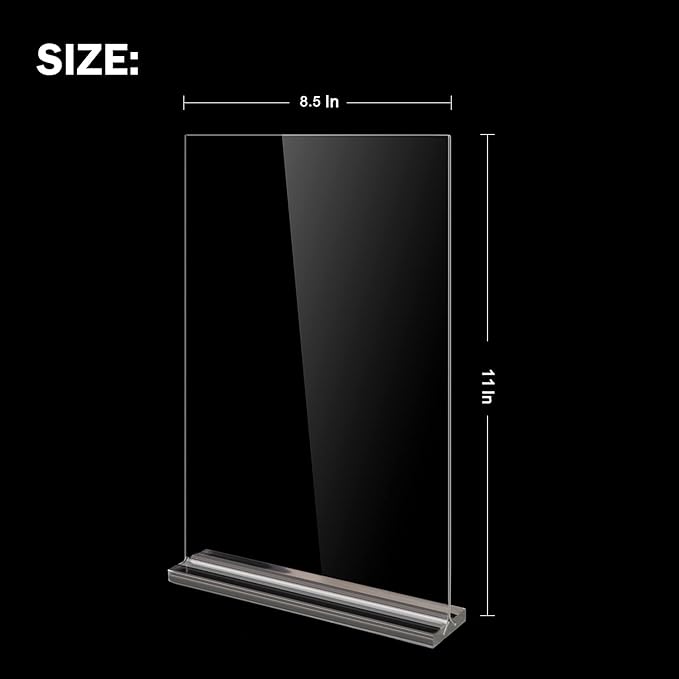 Acrylic Sign Holder 8.5 x 11-Acrylic T-Shaped Desktop Display Stand, Sign Holder,Menu ad Frame. Suitable for Restaurants, Promotions, Photo Frames, Events, Meetings (6 Pieces)