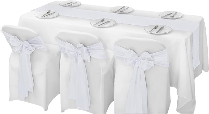 6Pack Table Runner 12 x 108 Inches Satin Silk Table Runner for Wedding, Birthday Party, Banquets, Graduations Decoration, fit Rectange and Round Table-White