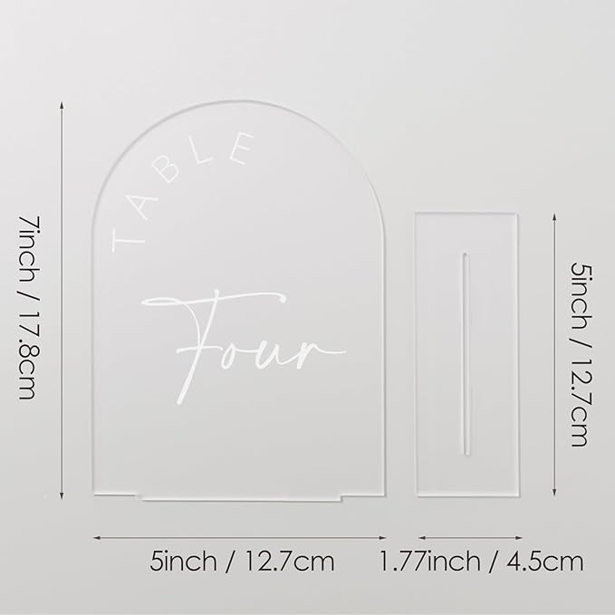 JINMURY Frosted Arch Wedding Table Numbers 1-20 with Stands, 5x7 Inch Frosted Arch Acrylic Sign with White Letters, Arched Acrylic Table Numbers for Wedding Reception
