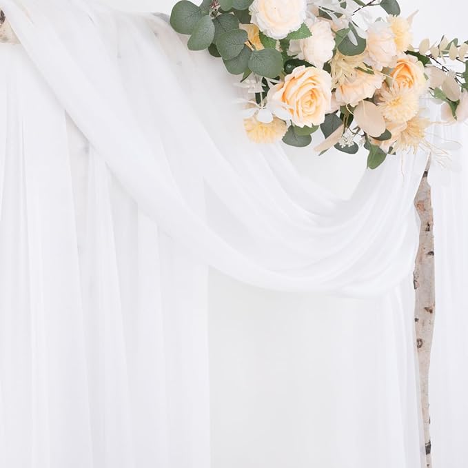 Socomi White Sheer Wedding Arch Draping Fabric 29" x 20Ft 2 Panels Outdoor Curtain Drapes Extra Long for Bridal Baby Shower Ceremony Birthday Party Decor