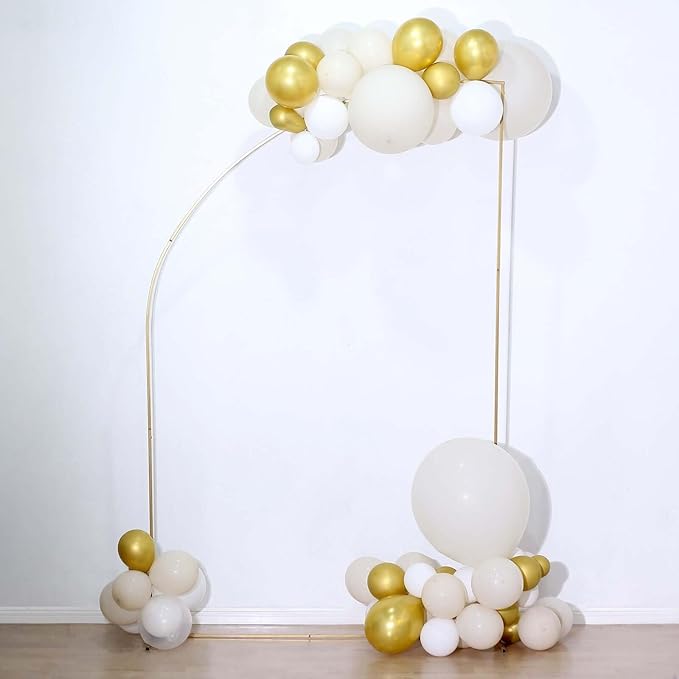 Tableclothsfactory 8ft Gold Metal Wedding Arch Chiara Backdrop Stand, Half Moon Floral Frame Arbor Display