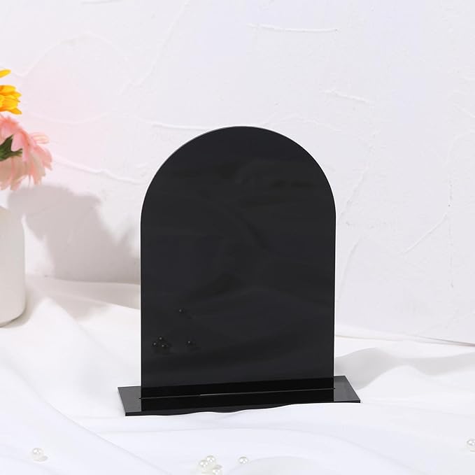 UNIQOOO Black Acrylic Arch Table Sign With Holders, 5x7 inches Wedding Table Numbers, 1/8 Inches Thick, DIY Blank Arched Acrylic Sign for Wedding reception, Centerpiece, Decoration, Event, Set 10