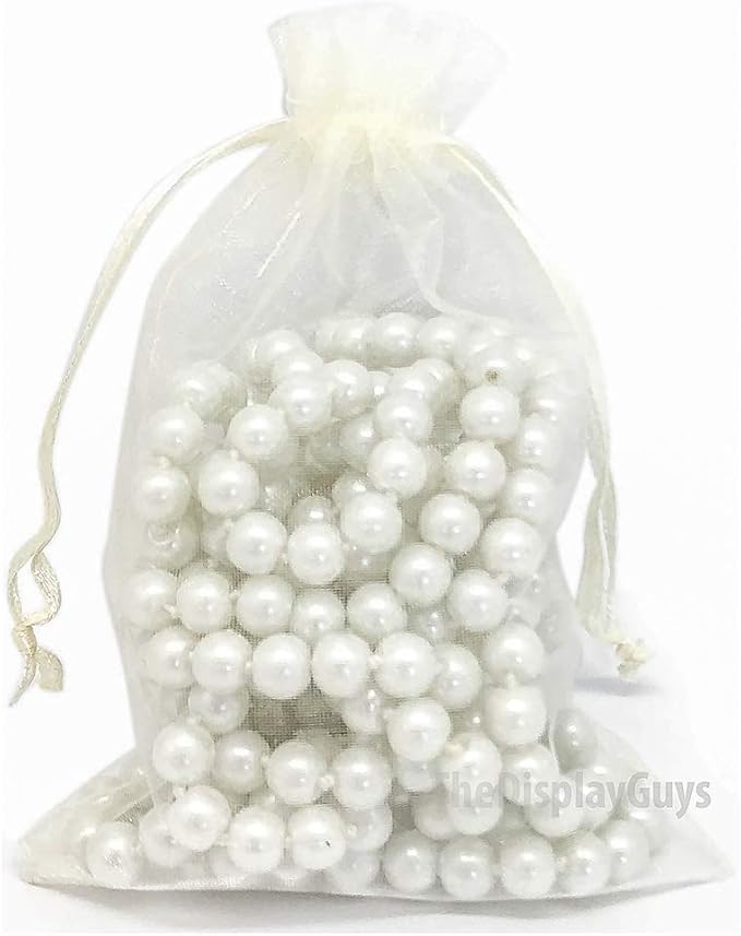 TheDisplayGuys 48-Pack 4x6 Cream/Beige Sheer Organza Gift Bags with Drawstring, Goodie and Treat Bags for Jewelry, Candy, Wedding Favors