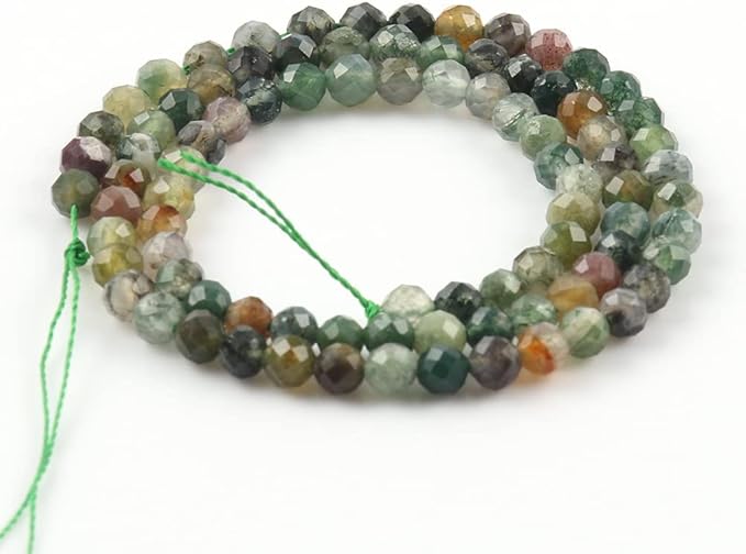 Song Xi 90pcs 4mm Natural Indian Agate Gemstone Beads Faceted Round Loose Stone Beads for Jewelry Making