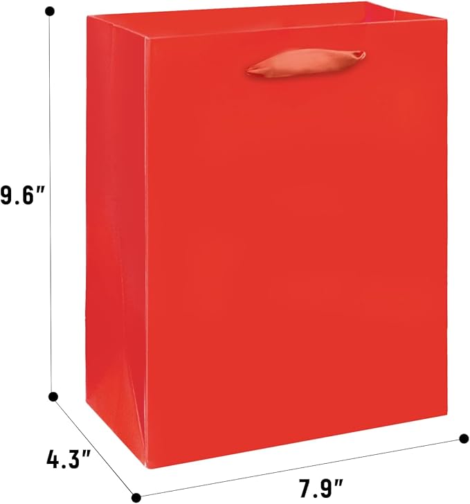 Gcardist Red Gift Bags with Tissue Paper for Wedding, Birthday, Party Supplies-7.9"x4.3"x9.6" Medium Size Cardboard Gift Bags（16pcs Bags +32pcs Tissue Paper ）