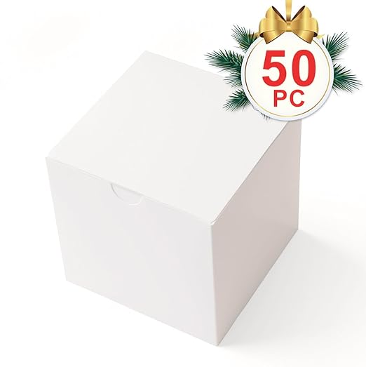 MESHA White Gift Box 50PC 3x3x3'' Sturdy Gift Boxes with Lids, Bridesmaid Proposal Gifts Box for Bridal, Cupcake, Godmother, Groomsmen Proposal Box, Party Favor, Wedding Favor