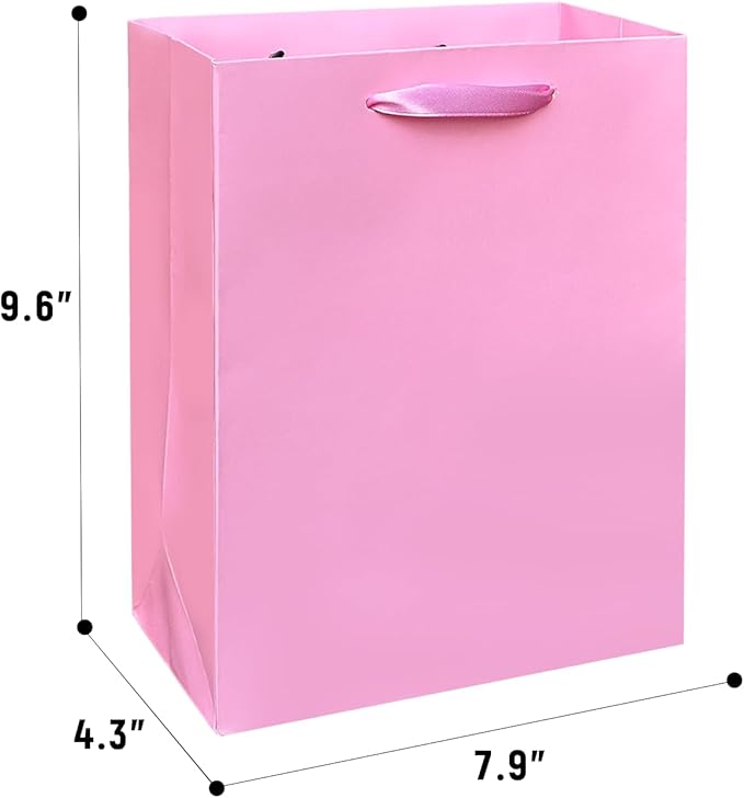 Gcardist Pink Gift Bags with Tissue Paper for Wedding, Birthday, Party - Medium Size Cardboard Gift Bags (5pcs + 10pcs Tissue Paper)