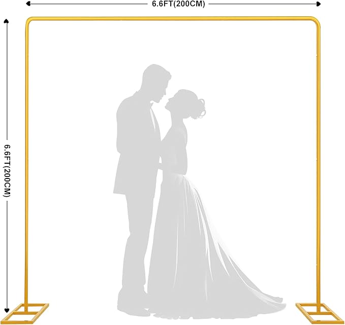 Gold Wedding Arch Backdrop Stand, 6.6FT x 6.6FT Square Arch Stand Gold Metal Balloon Arch Stand for Ceremony Party Birthday Party