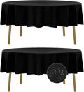 Fokitut 2 Pack Waterproof Round Tablecloth, 90 Inch, Stain Resistant and Wrinkle Polyester Table Cloth, Fabric Table Cover for Kitchen Dining, Wedding, Party, Holiday Dinner-Black