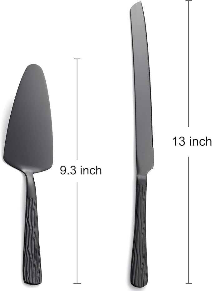 Black Cake Cutter Set, Stainless Steel Cake Cutting Utensils Include 13-inch Cake Knife and 9.3-inch Cake Server suitable for Weddings, Birthdays, and Anniversaries