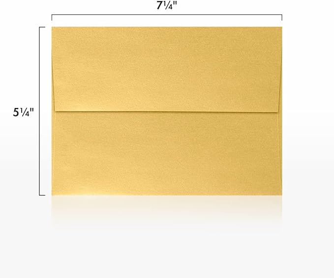 LUXPaper A7 Invitation Envelopes | Peel & Press | 5 1/4" x 7 1/4" | Gold Metallic | 80lb. Text | 50 Qty